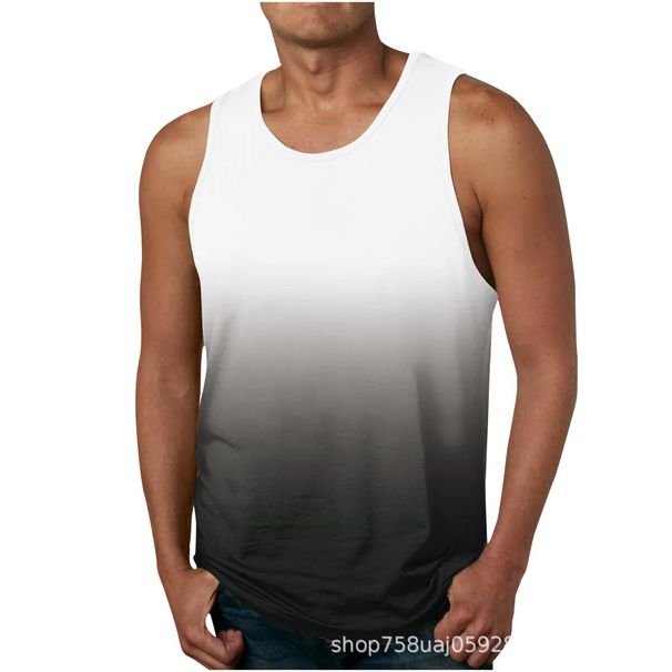 Pulse European And American Independent Station New Large Size Men's Vest Digital Sleeveless Clothing Casual Gradient Print_viptrois.com