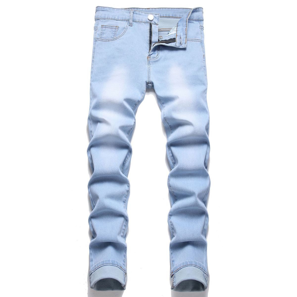 Men's Slim Fit Stretch Jeans - Light Wash Denim Pants With Vintage Distressed Details For Casual Wear_viptrois.com