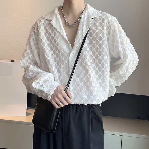 Early Autumn Light Mature Abstinence Niche Design Hollow Long Sleeved Shirt Men's Korean Version Of The Handsome Drape Very Fairy Hairstylist Shirt_viptrois.com