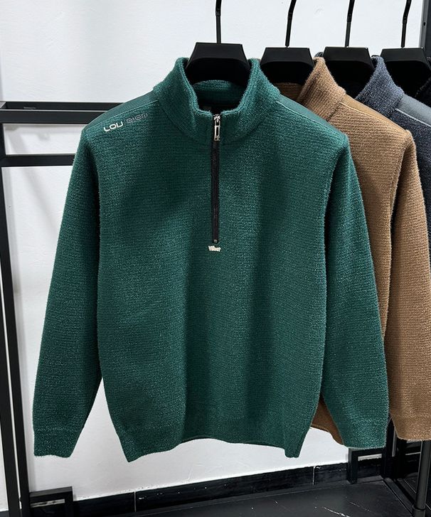 Men’s Waffle-Knit Fleece-Lined Zip-Up Half-Turtleneck Sweatshirt – Winter Thermal Long Sleeve Shirt With Mid-Neck Design, Breathable Layering Base_viptrois.com