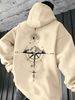 Men's Autumn And Winter Casual Fashionable Loose Hooded Sweatshirt With Mountain And Compass Print Warm Long Sleeved Pullover Sweater_viptrois.com