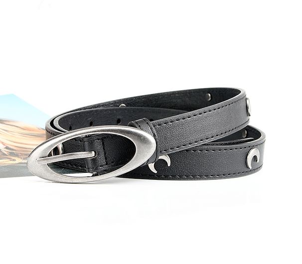hot product retro black women's belt crescent moon star decorative belt women's fashion dress belt_viptrois.com