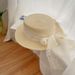 French Straw Women's Sunshade Summer Grass Knitted Flat Edge Top for Vacation, Beach Sunscreen Sun Hat_viptrois.com