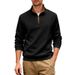Men's Winter Quarter-Zip Fleece Sweatshirt With Stand Collar, Casual & Business Loungewear, Long Sleeve Pullover (Army Green, Black)_viptrois.com