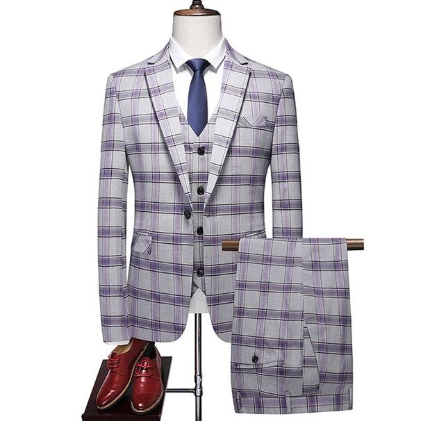 men's large size suit three-piece Korean style slim fit one button suit large size foreign trade cross-border_viptrois.com