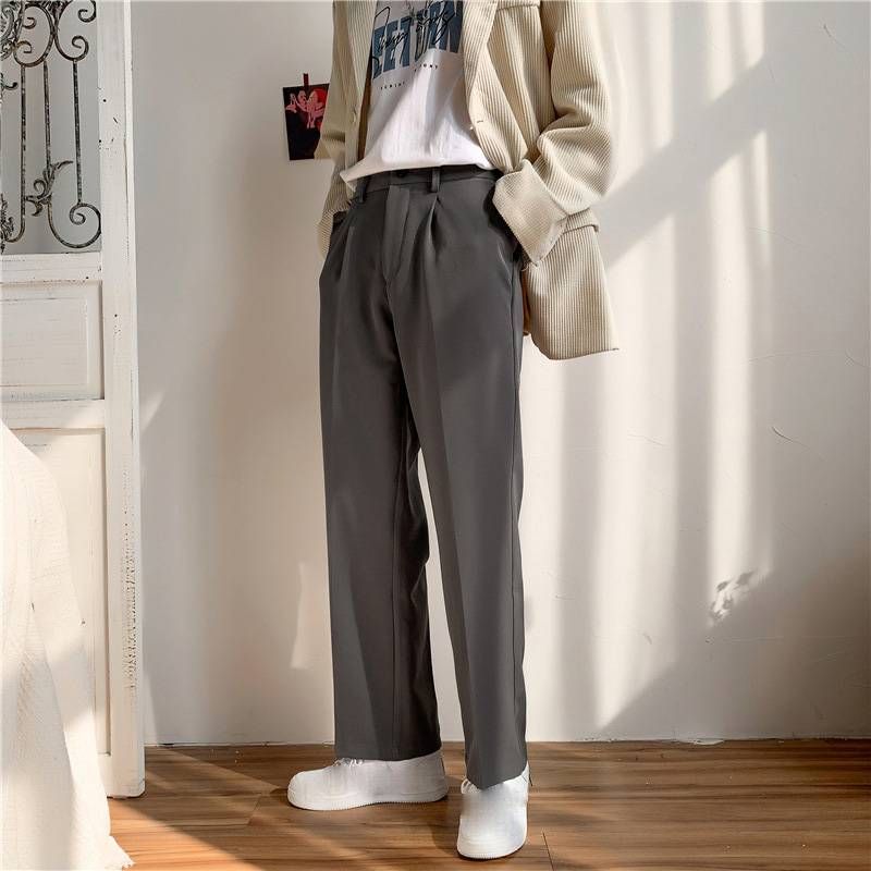 Men's Clothing Simple Drop Feeling Small Suit Trousers Loose Student Straight Wide Leg Casual Suit Trousers_viptrois.com