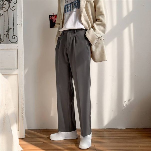 Men's Clothing Simple Drop Feeling Small Suit Trousers Loose Student Straight Wide Leg Casual Suit Trousers_viptrois.com
