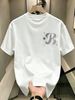 100% Cotton Men Casual T-shirt Gradient Glitter Letter B Print Crew Neck Short Sleeve Daily Streetwear Top_viptrois.com