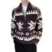 Men's Plus Size Knit Cardigan Sweater - Ethnic Pattern, Business Casual, Breathable & Machine Washable (Black, Coffee, Wine Red)_viptrois.com