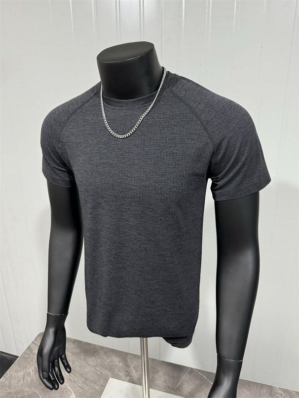 Seamless Jacquard Sports Short Sleeve Solid Color Quick-Drying Training Half Sleeve Fitness Elastic Slim Fit Crew Neck Top T-Shirt_viptrois.com