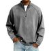 Men's Retro Long Sleeve T-Shirt - Stand Collar Half-Zip Pullover With Raglan Sleeves (Black, Grey, Olive, 10 Colors)_viptrois.com