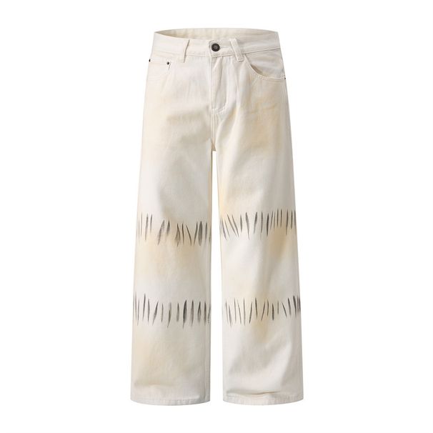 Spray-Dyed Vintage Dirty Wide-Leg Jeans Wasteland Punk Men's Graffiti Niche Casual Loose Straight Pants Trendy_viptrois.com