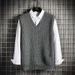 Men's Vest Knitted Autumn Winter Outerwear Trendy Sleeveless V-Neck Loose College Style Sweater For Men_viptrois.com
