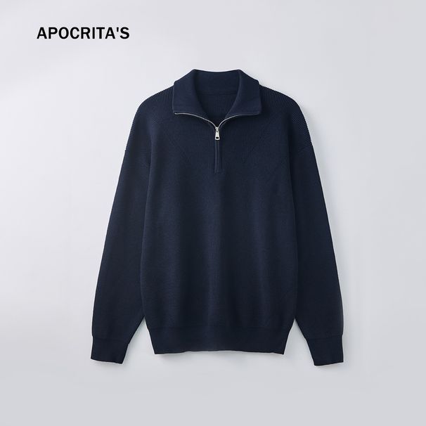 APO Men's Clothing|Men's Half-Zip Turtleneck Sweater Autumn Korean Style Loose Warm Long Sleeve Knitted Top_viptrois.com