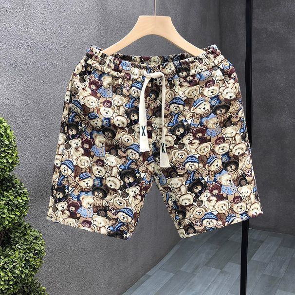 Men's Cartoon Bear Print Outdoor Wear Five Point Floral Shorts Trendy Brand New Summer_viptrois.com