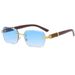 Wood Grain Temples Sunglasses - Metal Frame Trendy Square Shades_viptrois.com