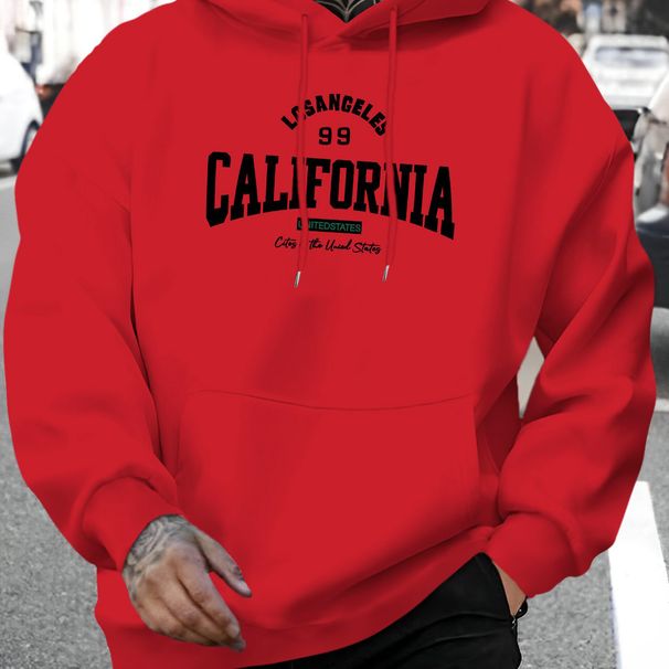 Men's Autumn And Winter Casual Fashionable Loose Hooded Sweatshirt With California Letter Pattern Printed Warm Long Sleeved Pullover_viptrois.com