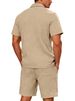 New Summer Men's Solid-color Jacquard Shirt Casual Sports Breathable Short-sleeved Short Pants Set_viptrois.com