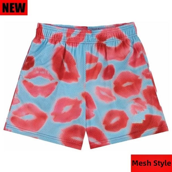 Streetwear Quarter Shorts With Print, Breathable Mesh, Loose Fit For Running, Training, Gym, Beach, Casual Wear - Pink, Light Blue, Red (Sizes M-Xxxl)_viptrois.com