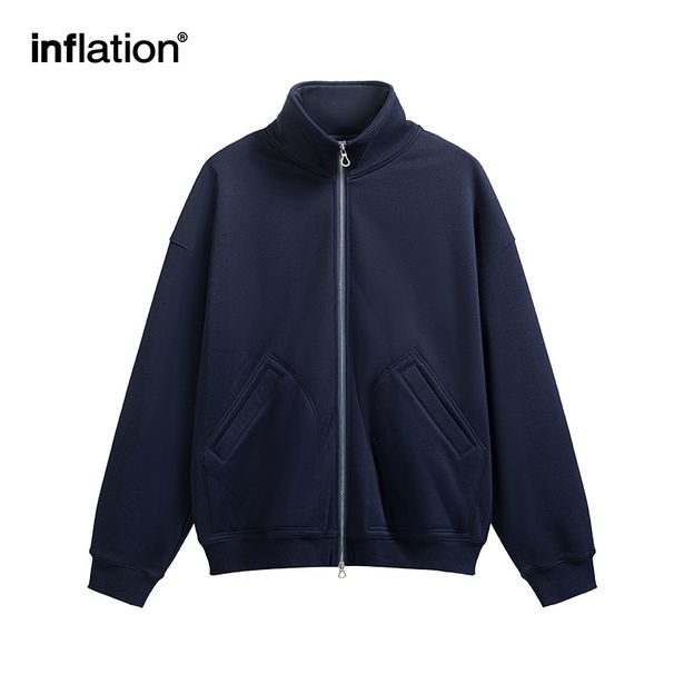 Men's Clothing fashion brand double head zipper stand collar sweatshirt jacket men's flame one piece fleece jacket top_viptrois.com