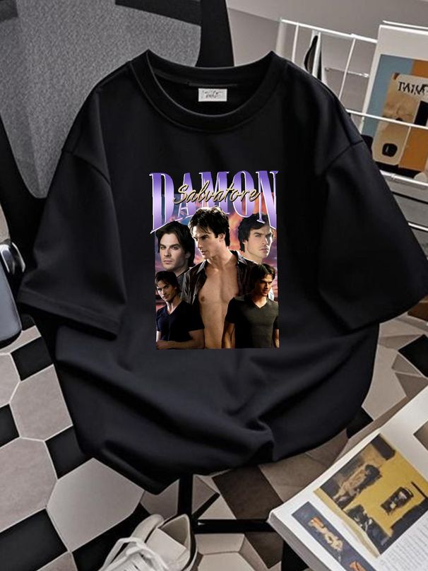 Damon Salvatore T Shirt Merch Diares Ian Somerhalder Stylish Slightly Breathable Streetwear Casual Unisex Versatile Comfortable Homme Summer_viptrois.com