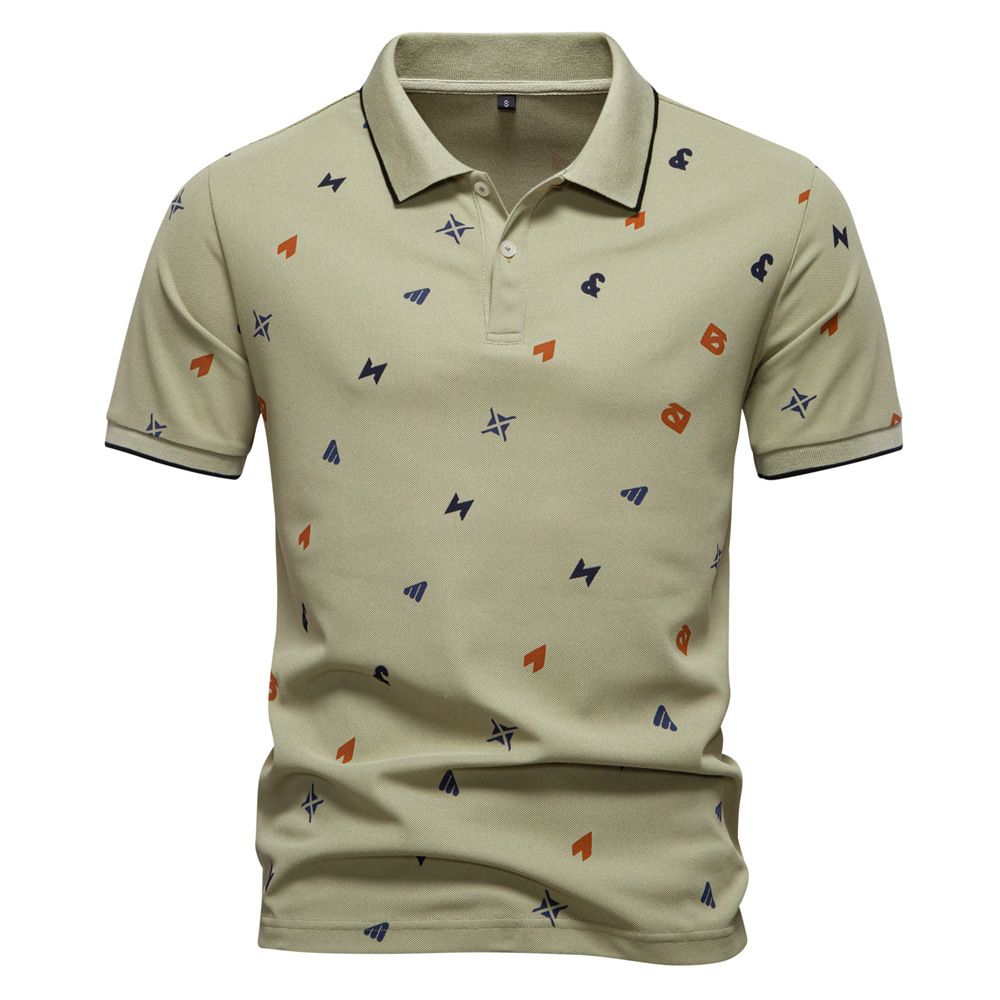 Men's Clothing New Men's Polo Shirt Letter Full Body Printing Lapel Short Sleeve Polo Shirt Men_viptrois.com