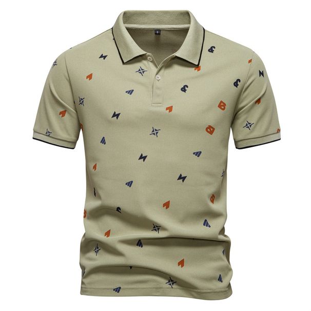 Men's Clothing New Men's Polo Shirt Letter Full Body Printing Lapel Short Sleeve Polo Shirt Men_viptrois.com