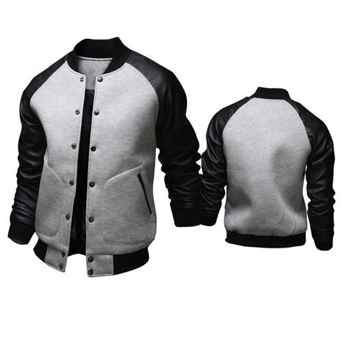 Men's Clothing supply new large pocket leather sleeve men's baseball jacket stand collar jacket J04_viptrois.com