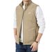 Men's Clothing Reversible Fleece Vest With Stand Collar, Multi-Pocket Workwear Jacket For Autumn, Casual Outerwear In Khaki, Navy_viptrois.com