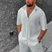 Men's Clothing casual loose beach wear solid color striped short-sleeved suit men's shirt two_viptrois.com