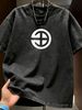 Vintage Minimalist Geometric Symbol Graphic 230G Washed Cotton Oversized T-Shirt Men's Casual Luxury Short Sleeve Summer Tee_viptrois.com