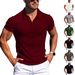 2026 Summer New Style Daily Casual Polo Shirt Collarless V-neck Short Sleeve T-Shirt Men's Clothing_viptrois.com