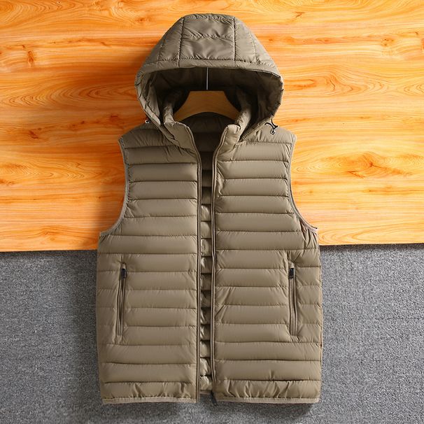 Men's Lightweight Detachable Hood Vest - Slim Fit Polyester Puffer Jacket For Casual Winter Wear (Black/Red/Khaki, L-7xl)_viptrois.com