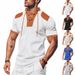 Men's Clothing Retro Lace Up V Neck Fashion Casual Colorblock Short Sleeved T Shirt_viptrois.com