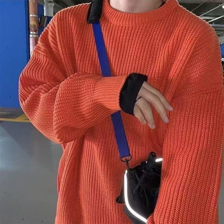 Fall/Winter Solid Color Interior Men's Bottom Knitted Sweater Trendy Casual Top Round Neck Loose Versatile Thread_viptrois.com
