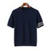 Men's Clothing Wool Round Neck Knitted Men's Short Sleeved T Shirt Thin All Match Three Bar Top Bottoming Shirt_viptrois.com