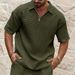 Men's Clothing Casual Comfortable Jacquard Small Square Solid Color Lapel Sports Short Sleeve_viptrois.com