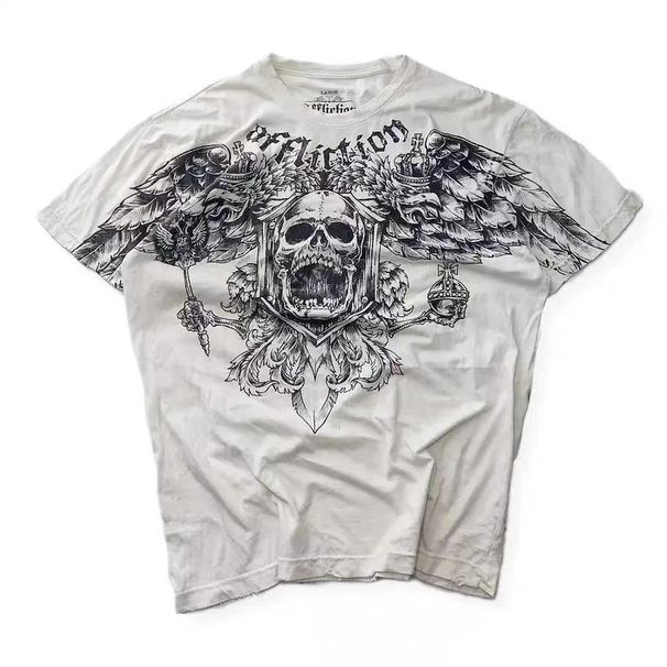 Trendy Streetwear Cotton T-Shirt With Wing & Skull Print - Unisex Oversized Fit, Short Sleeve, High Comfort For Men & Women"_viptrois.com