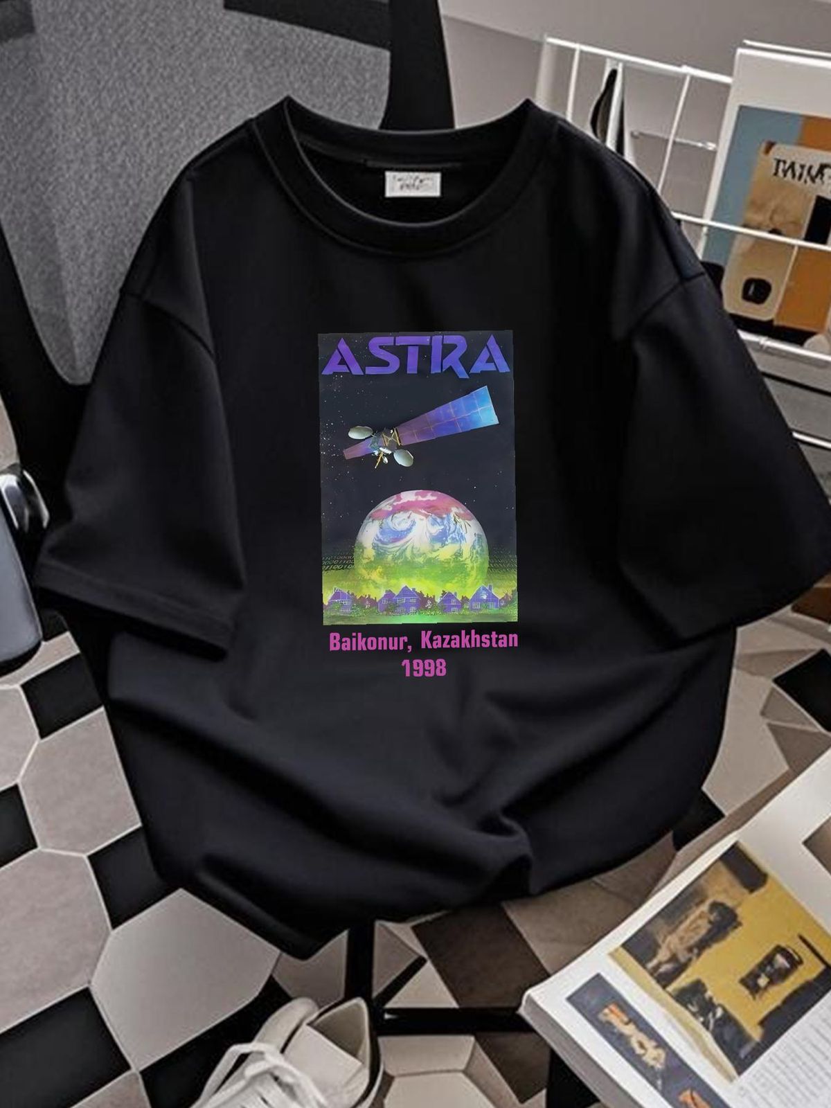 Vintage 1998 Astra 2A Satellite Launch Baikonur Kazakhstan T Shirt Lg NWOT Rare! Fashion Breathable Casual Summer Homme Slightly Designer Clothes_viptrois.com