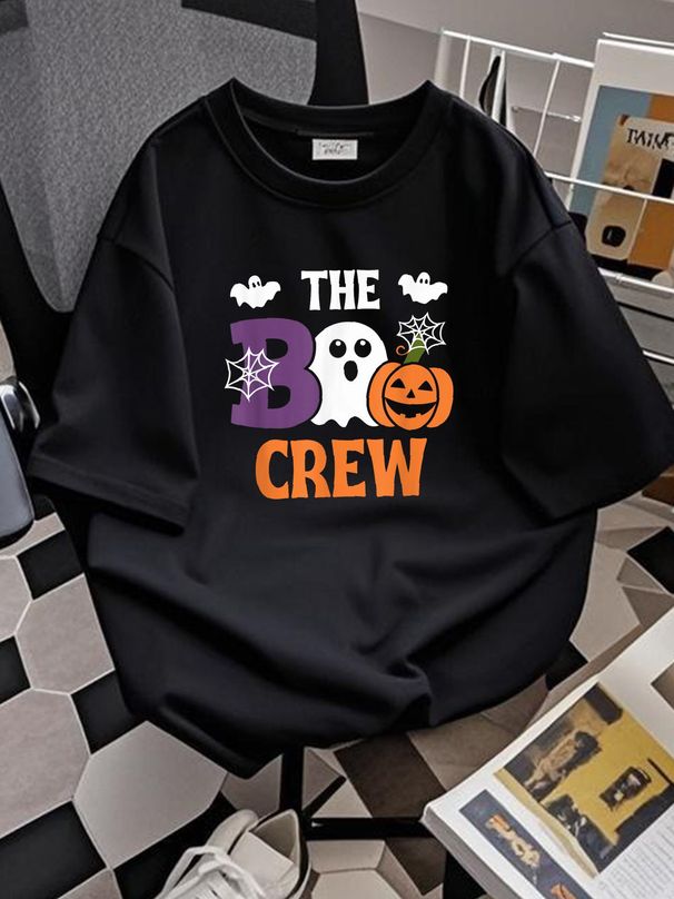 The Boo Crew Cute Halloween Ghost Pumpkin Bat & Adults T-Shirt T-Shirt For Women Casual Slightly Breathable Designer Clothes Versatile Streetwear Top For Everyday Wear Graphic Women Summer Casual Women Top Graphic Tees Unisex Female Comfortable_viptrois.com