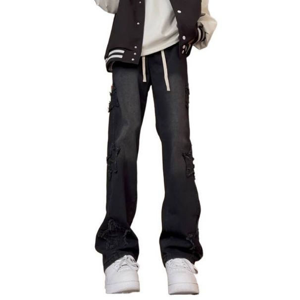 Men's Clothing Cleanfit High Street Scimitar Jeans Men's Design Sense High Waist Flared Pants Slim Fit Straight Trousers_viptrois.com