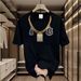 【DORAE】2026 Cotton T-shirt (Combed Cotton) Black (Minimalist "Thai Amulet & Gold Chain" Print & Gold-Silver Accent) – Oversized Style For Layering_viptrois.com