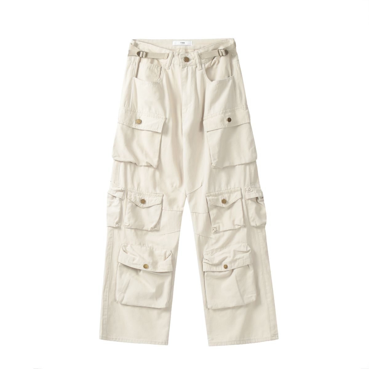 Men's Clothing Retro Army Green Overalls Men's Loose Straight Multi Pocket Wide Leg Pants Vibe Wind Pants Men Ins_viptrois.com