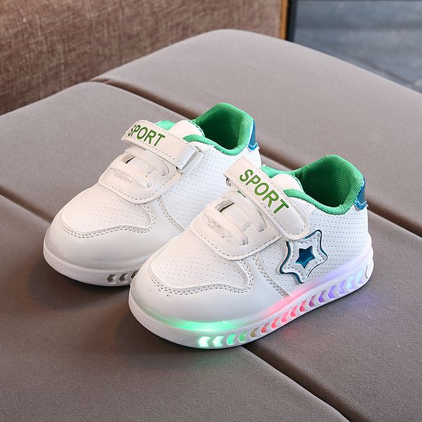 Mother & Kids Children's luminous shoes 2024 Korean version new children's sports shoes white shoes five-pointed star student shoes baby toddler shoes_viptrois.com
