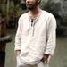 Men's Clothing Long Sleeved Shirt T Shirt Solid Color Solid Color Cotton And Linen Top T Shirt_viptrois.com