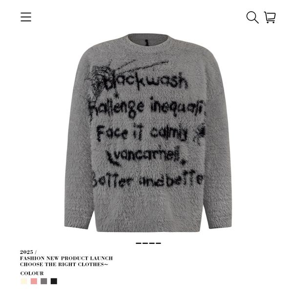 American Fashion Brand Letter Jacquard Mink Fur For Couples, Loose Autumn And Winter Lazy Style Pullover Sweater_viptrois.com