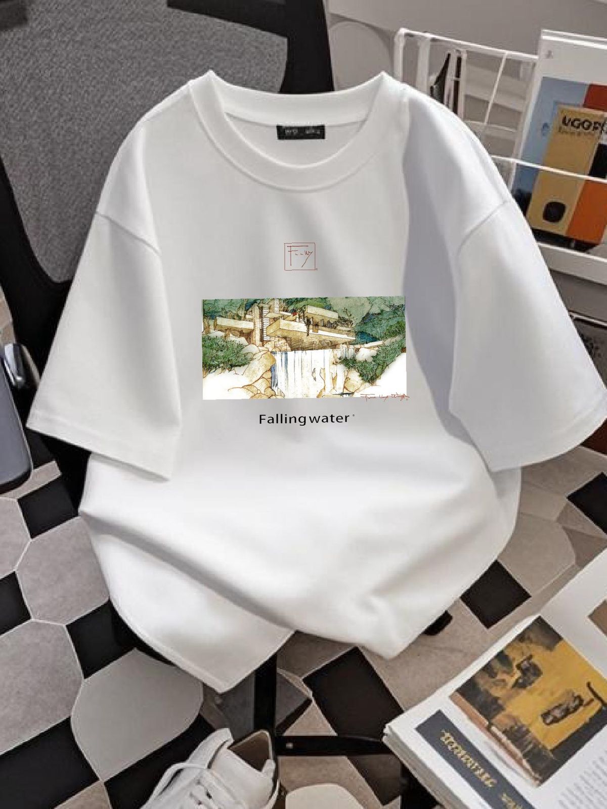VTG Y2K FallingWater Frank Lloyd Wright Falling Water Mens M Medium T Shirt Stylish Versatile Comfortable Slightly Casual Streetwear Stretched_viptrois.com