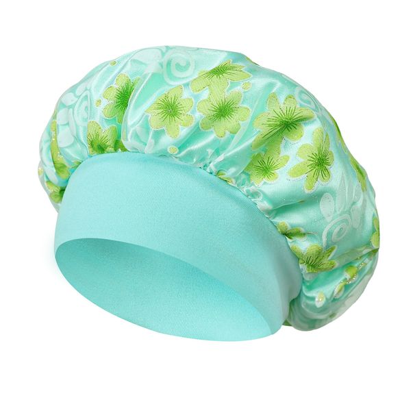 Cross Border New Satin Double Layer Sleeping Cap Pastoral Style Versatile Mesh Bronzing Hair Care Cap Elastic Headband Chemotherapy Cap_viptrois.com