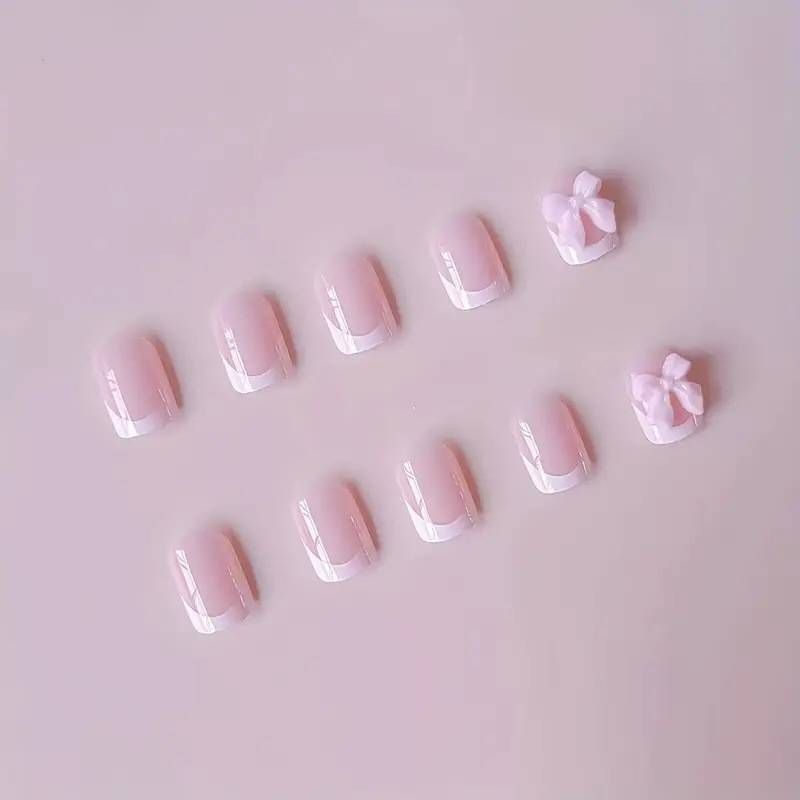 False Nails Sweet And Cool Wearable Nails Bow Nail Art Ballet Type Short False Nails Finished Product_viptrois.com