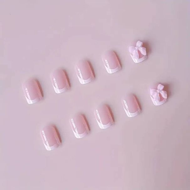 False Nails Sweet And Cool Wearable Nails Bow Nail Art Ballet Type Short False Nails Finished Product_viptrois.com